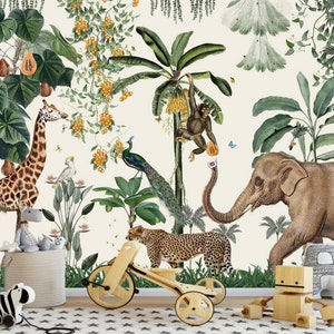 Papier peint tropical jungle Animaux de safari autocollant ou décoration murale traditionnelle