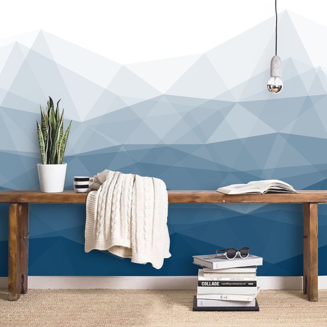 Abstract Wallpaper Mural Blue White Peel and Stick Self Adhesive or ...