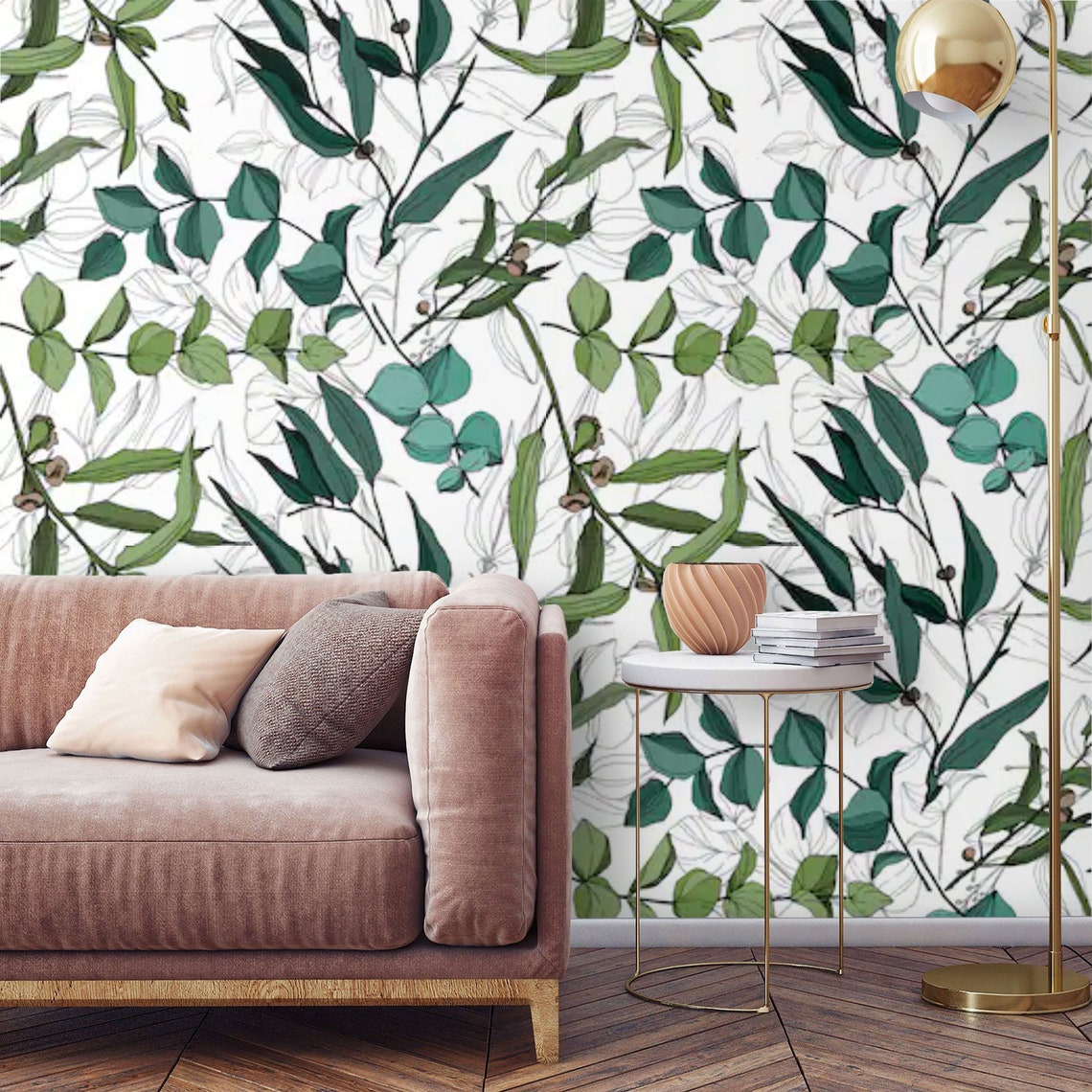 Wallpaper Green Leaves Botanical Peel and Stick or Traditional | Etsy
