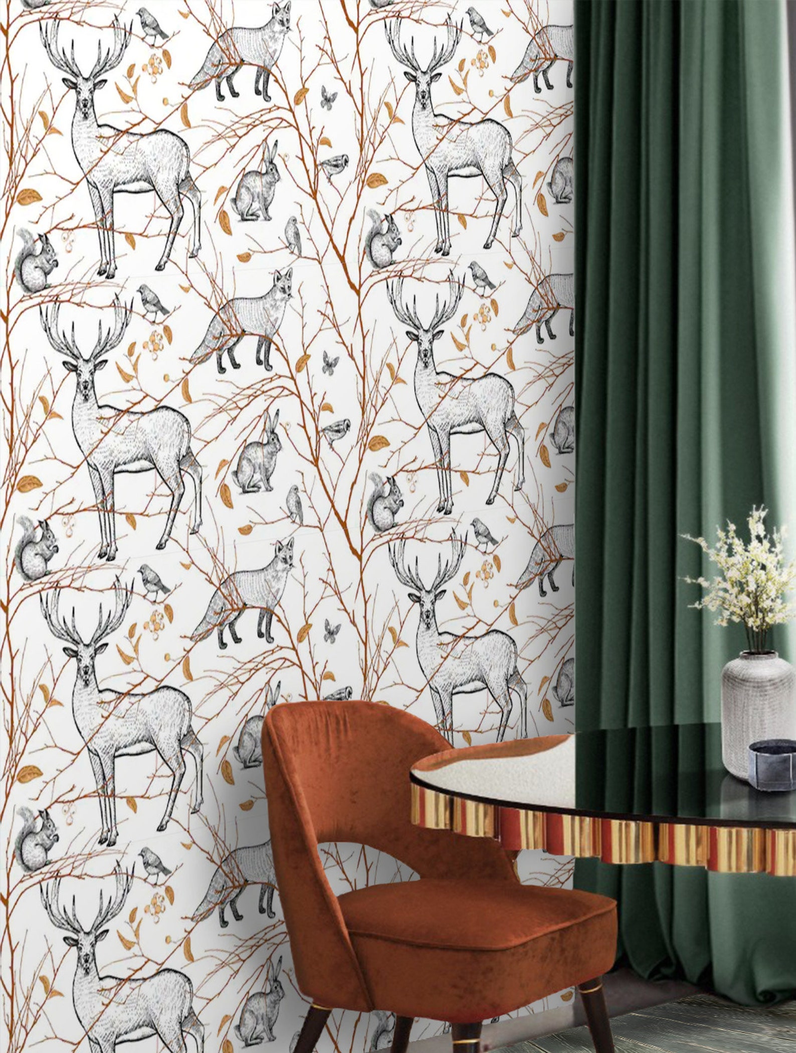 Wallpaper Forest Animals Peel and Stick Vintage Wall paper | Etsy