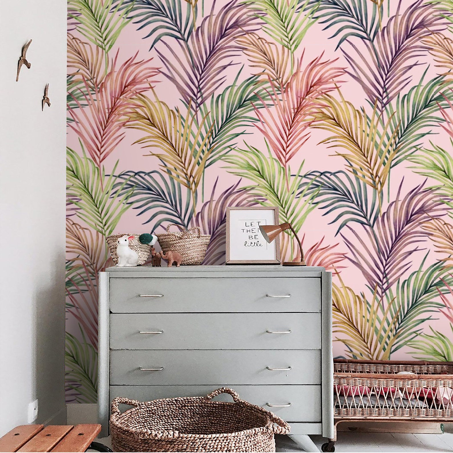 Pink Wallpaper Palm Leaves Peel and Stick Self Adhesive or Etsy