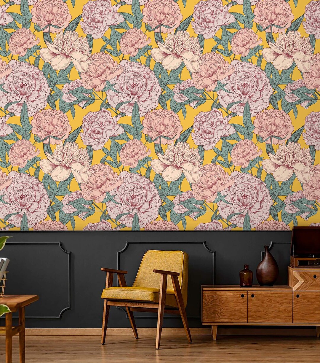 Vintage Floral Wallpaper Peony Flowers Peel and Stick Removable or ...