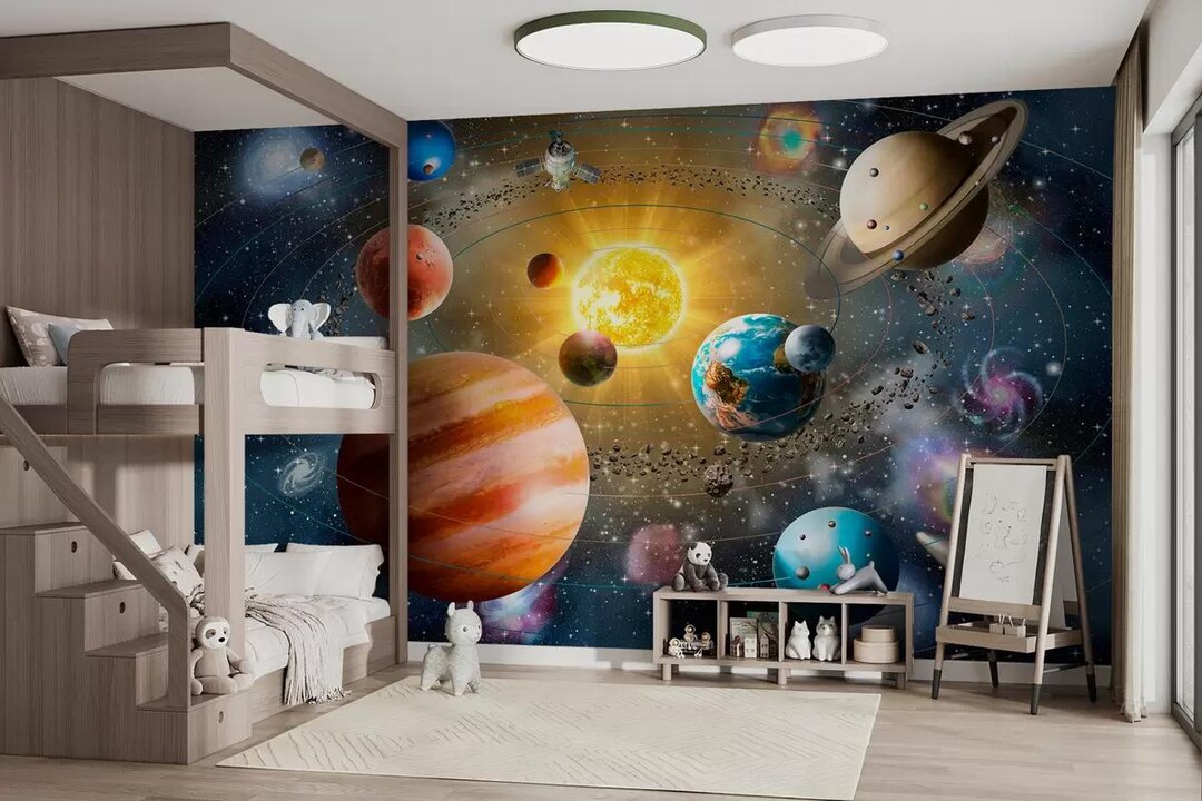 Space Wall Mural Kids Room Planets Wallpaper | Peel and Stick Removable ...