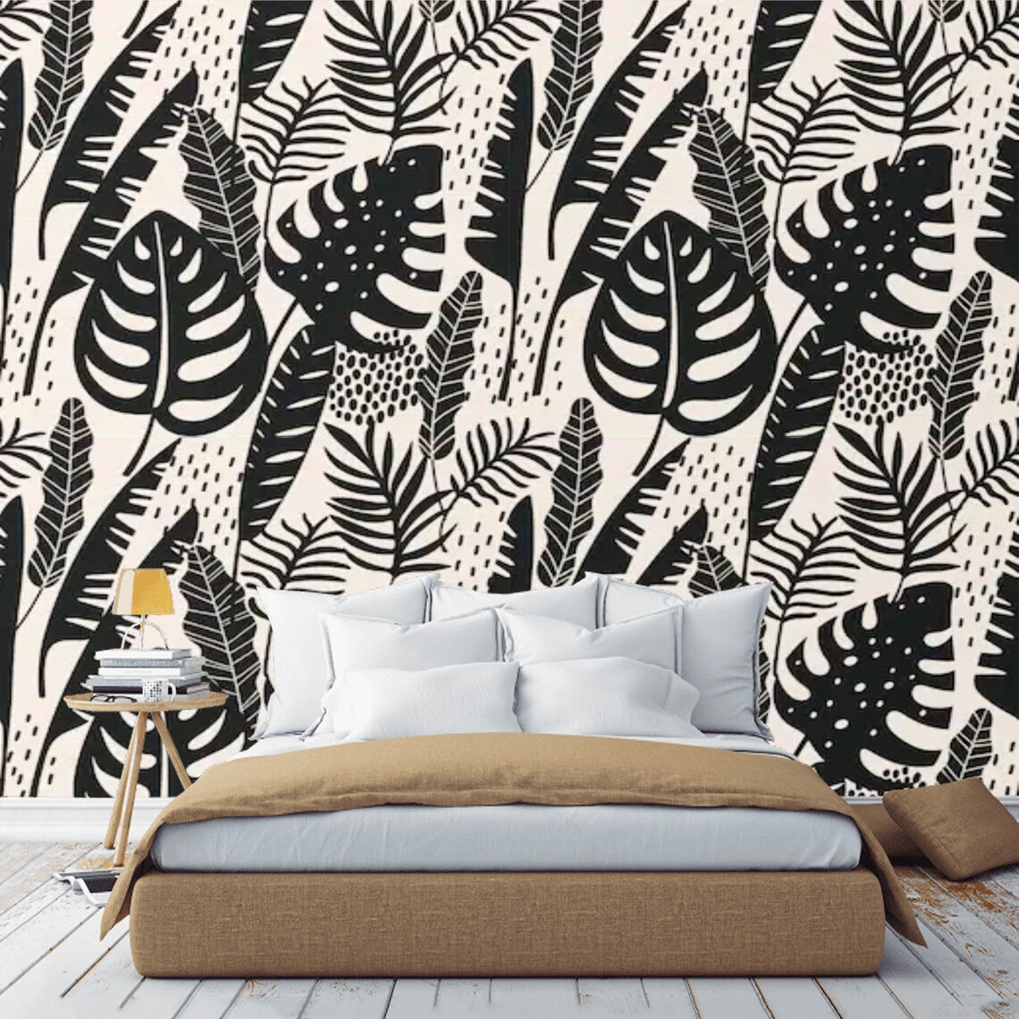 Wallpaper Botanical Peel and Stick Tropical Leaves Wall Mural Etsy