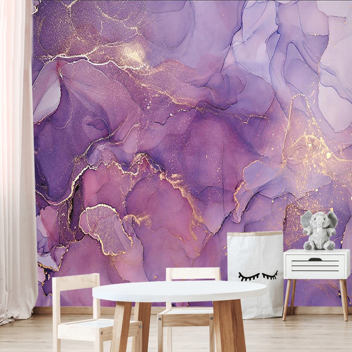Peel and Stick Purple Gold Abstract Watercolor Wallpaper Mural | Etsy