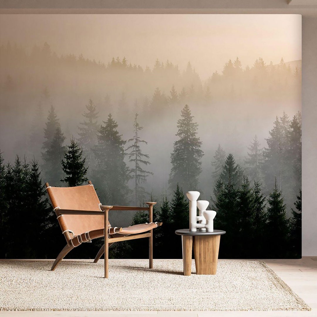 Foggy Forest Wall Mural Peel and Stick or Traditional Landscape ...