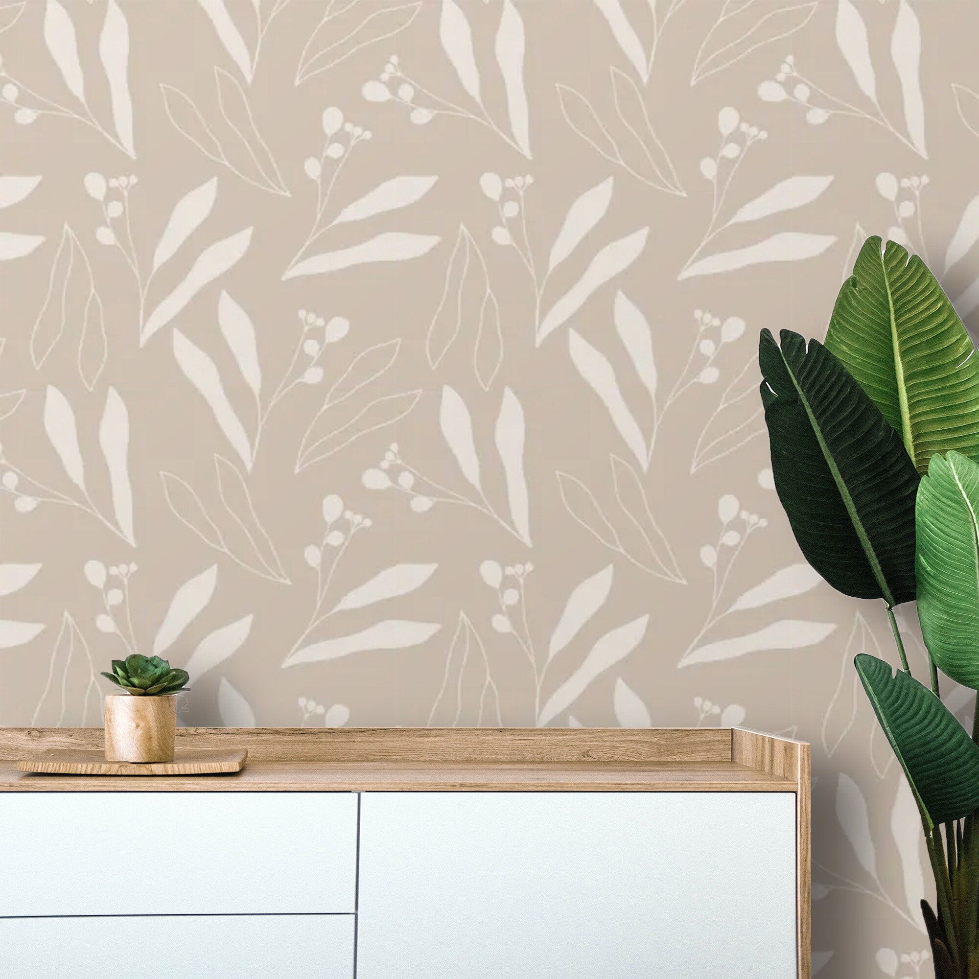 Minimalist Wallpaper Neutral Peel and Stick Botanical Wall | Etsy