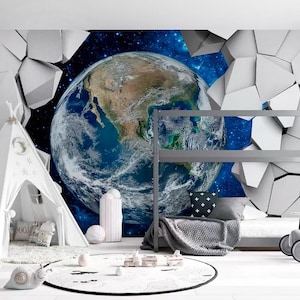 Carta da parati murale 3D con tema Terra, carta da parati con pianeta per cameretta dei bambini / Carta da parati murale con tema Universo per adolescenti