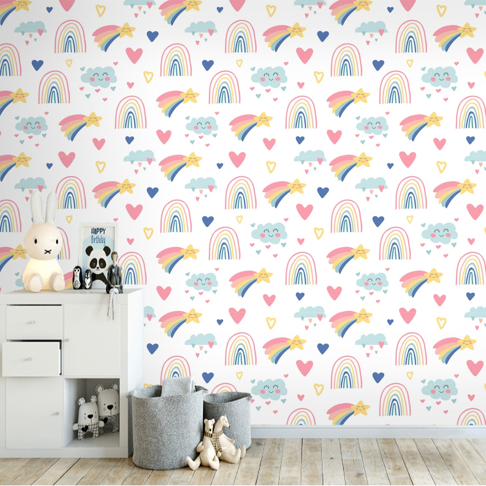 Wallpaper Kids Rainbows Baby Girl Nursery Wallpaper Peel and Etsy