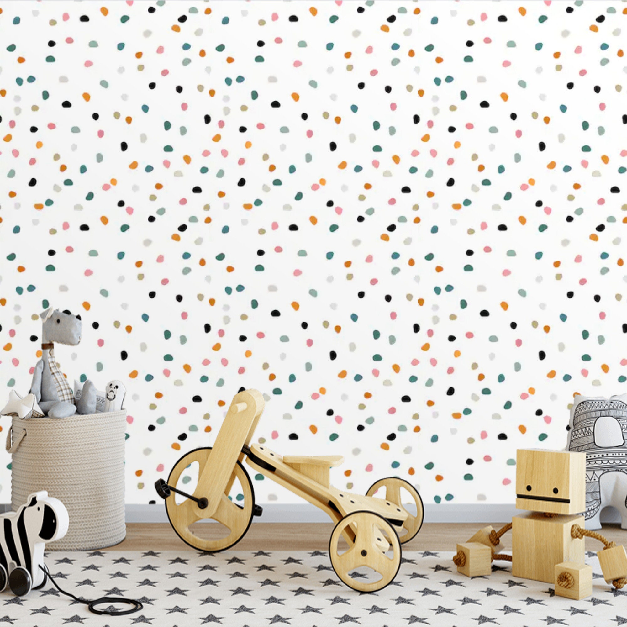 Peel and Stick Kids Neutral Wallpaper Polka Dots Removable Etsy