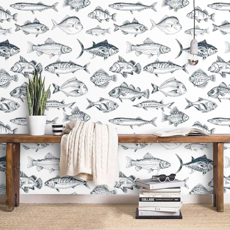 Peel and Stick Nautical Wallpaper Self Adhesive Wallpaper Fish | Etsy