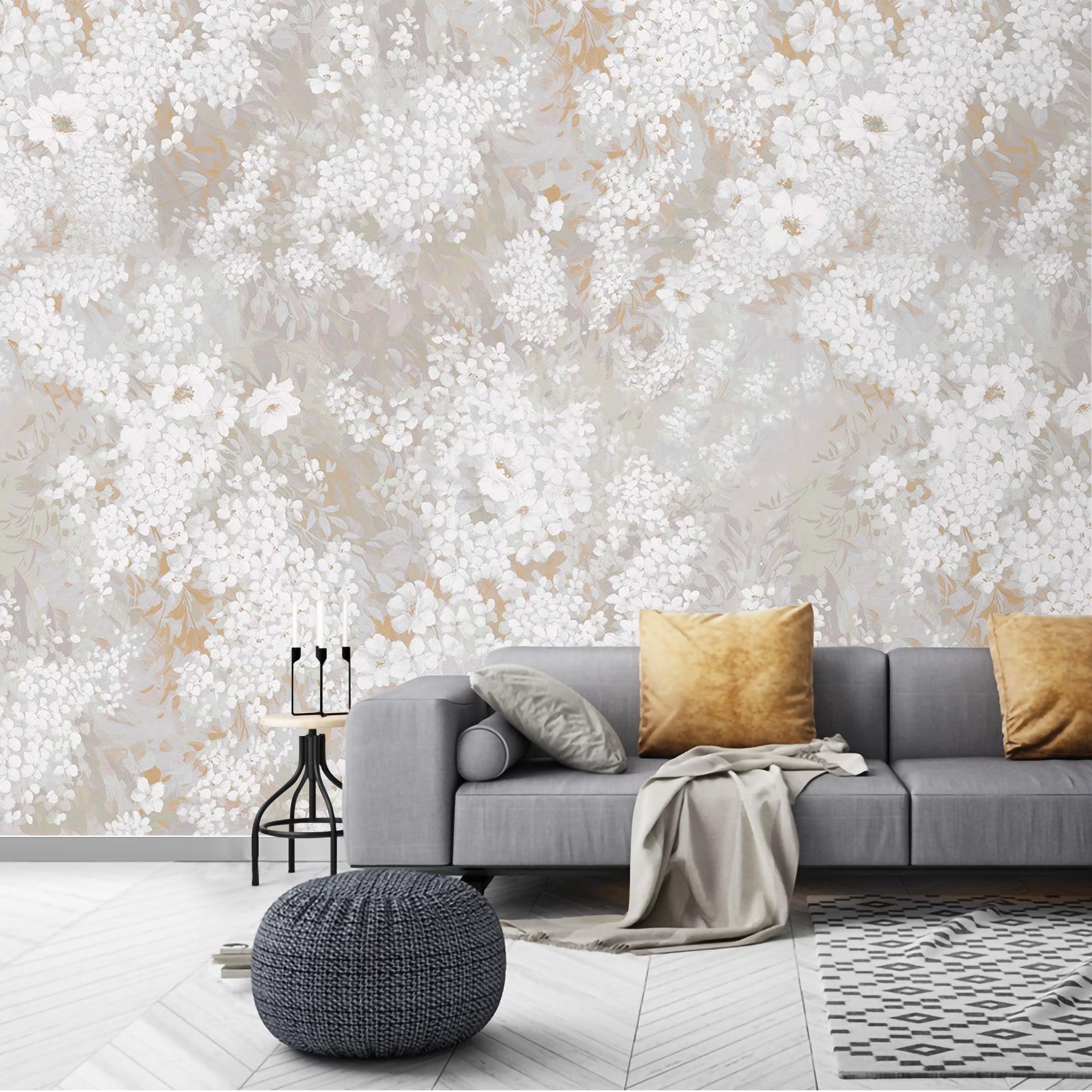 Wallpaper Floral Neutral Delicate Flowers Wall Paper Vintage Etsy