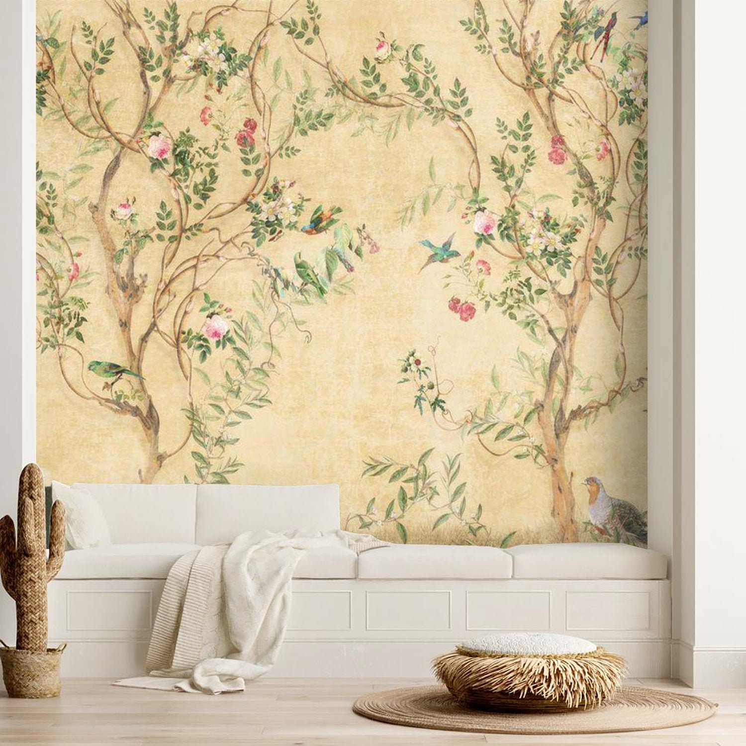 Chinoiserie Wallpaper Mural Peel and Stick Birds Tree Wall | Etsy UK