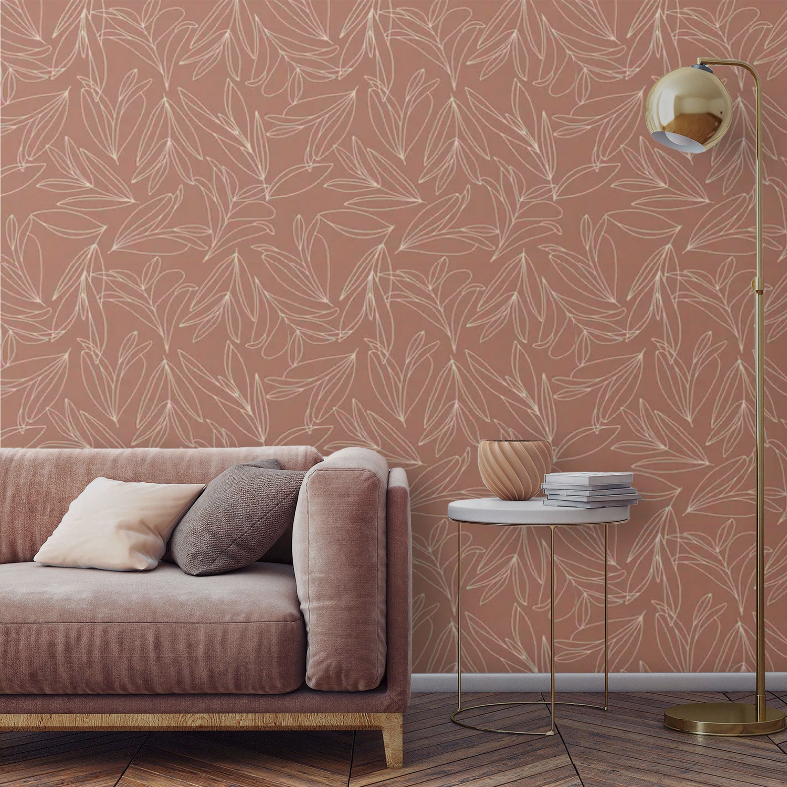 Modern Wallpaper Terracotta Peel and Stick Botanical Wallpaper | Etsy