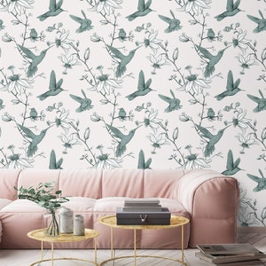 Tapete Kolibri Chinoiserie Schälen und Stick entfernbar oder Traditionelle selbstklebende Vintage Akzent Tapete