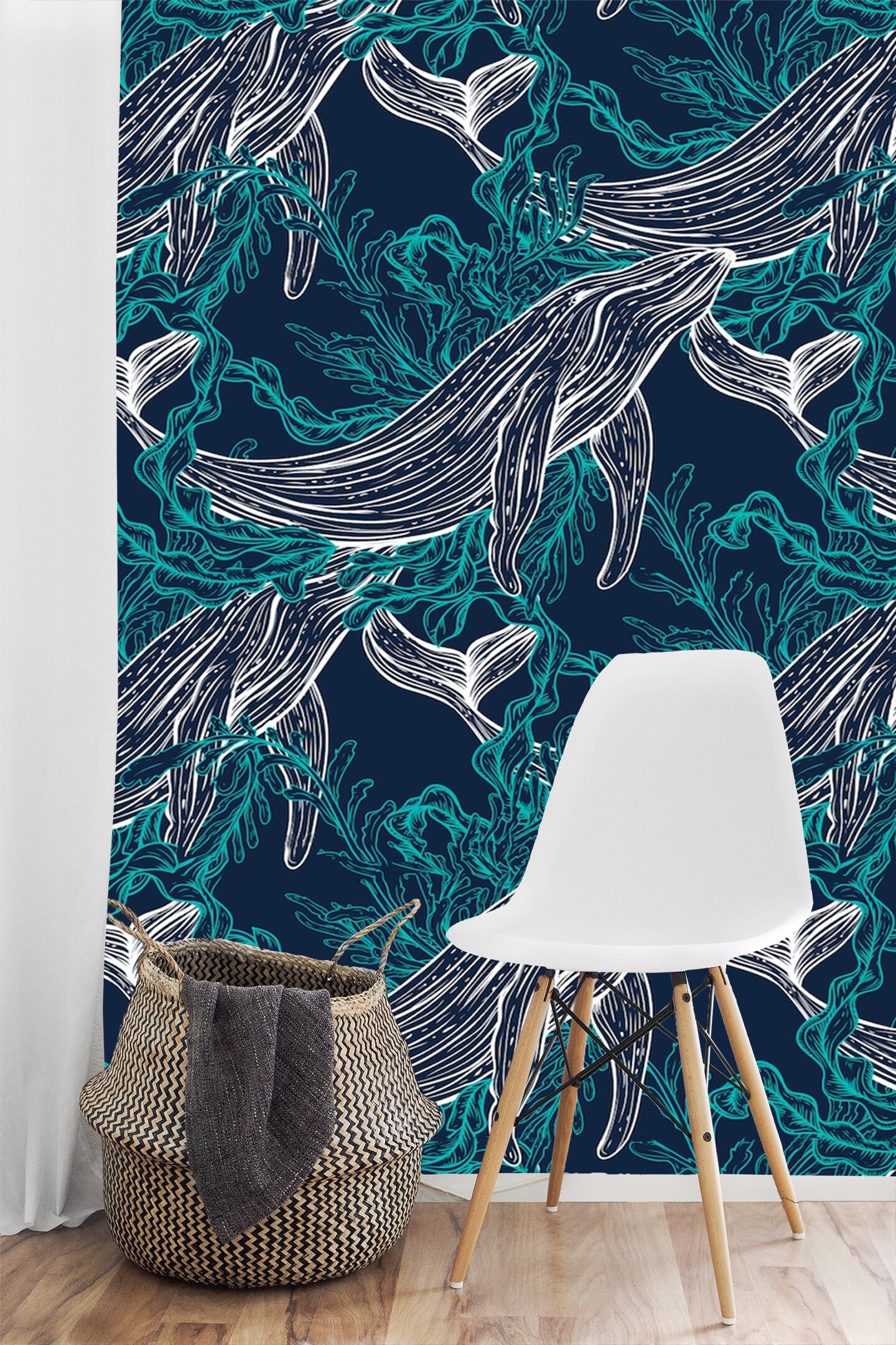 Wallpaper Nautical Peel and stick Wall Paper Whale Underwater | Etsy