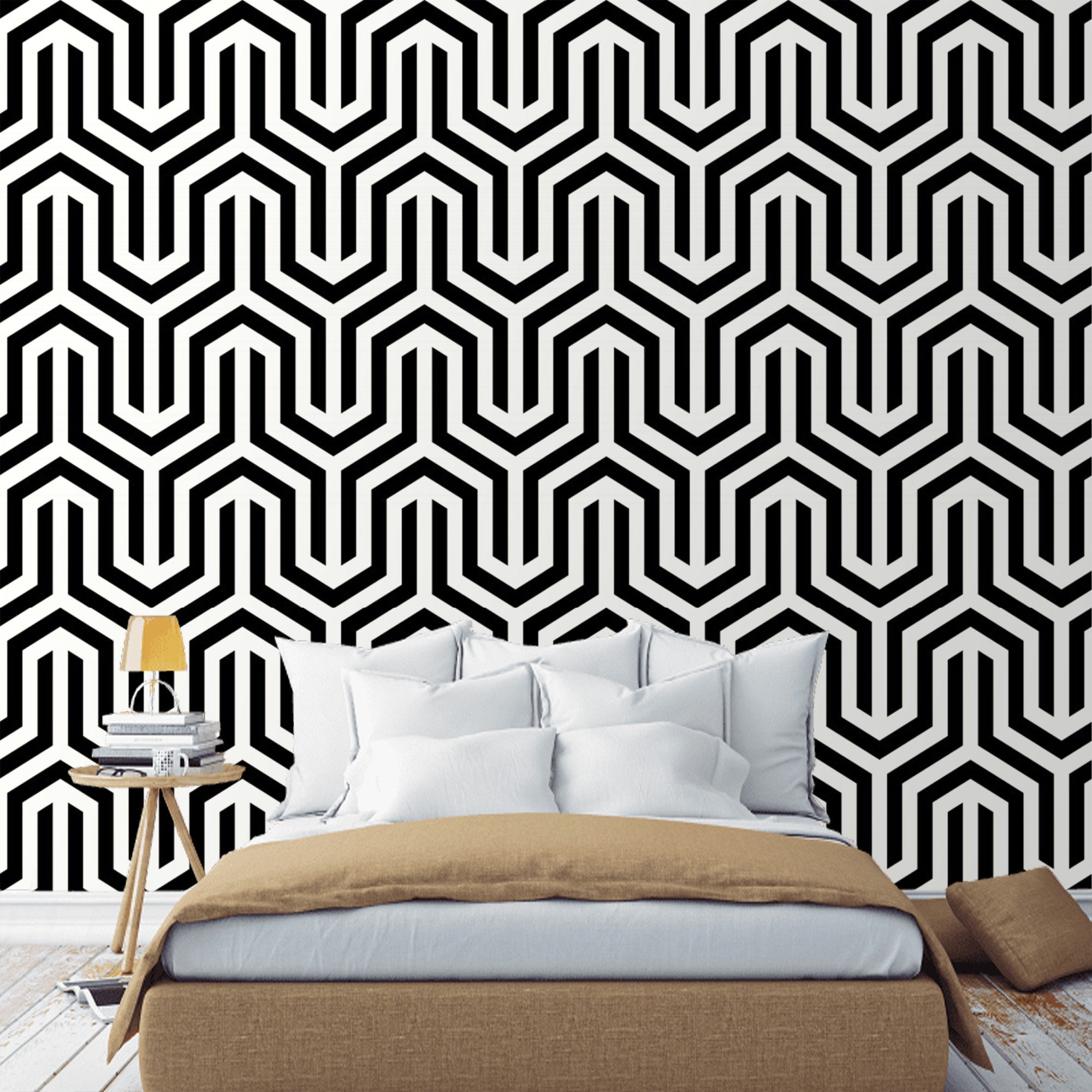 Art Deco Wallpaper Black White Geometric Peel and stick | Etsy