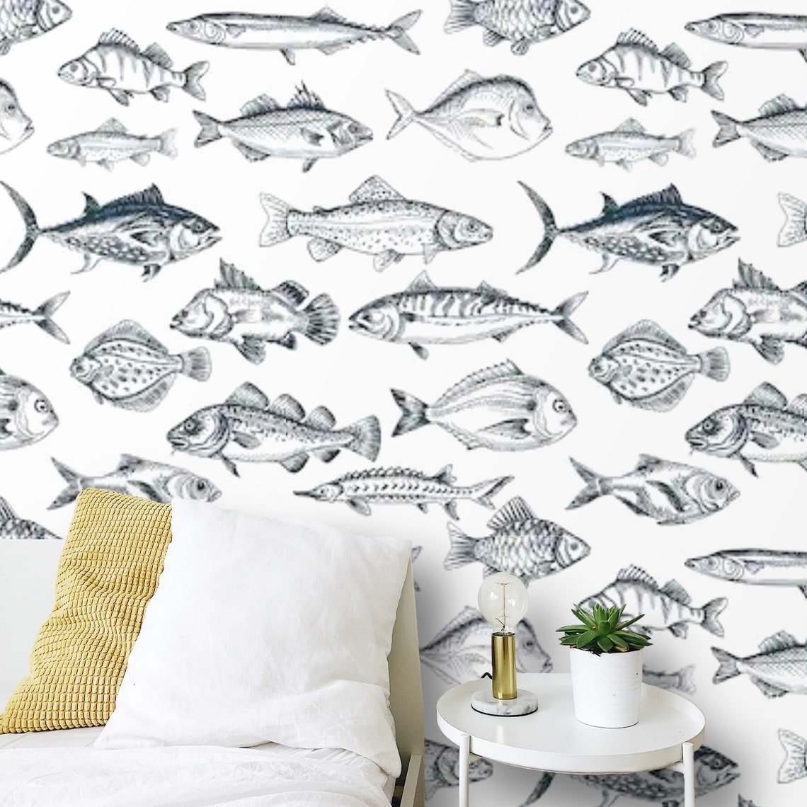 Fish Wallpaper Nautical Peel and Stick Wall Paper Removable or | Etsy