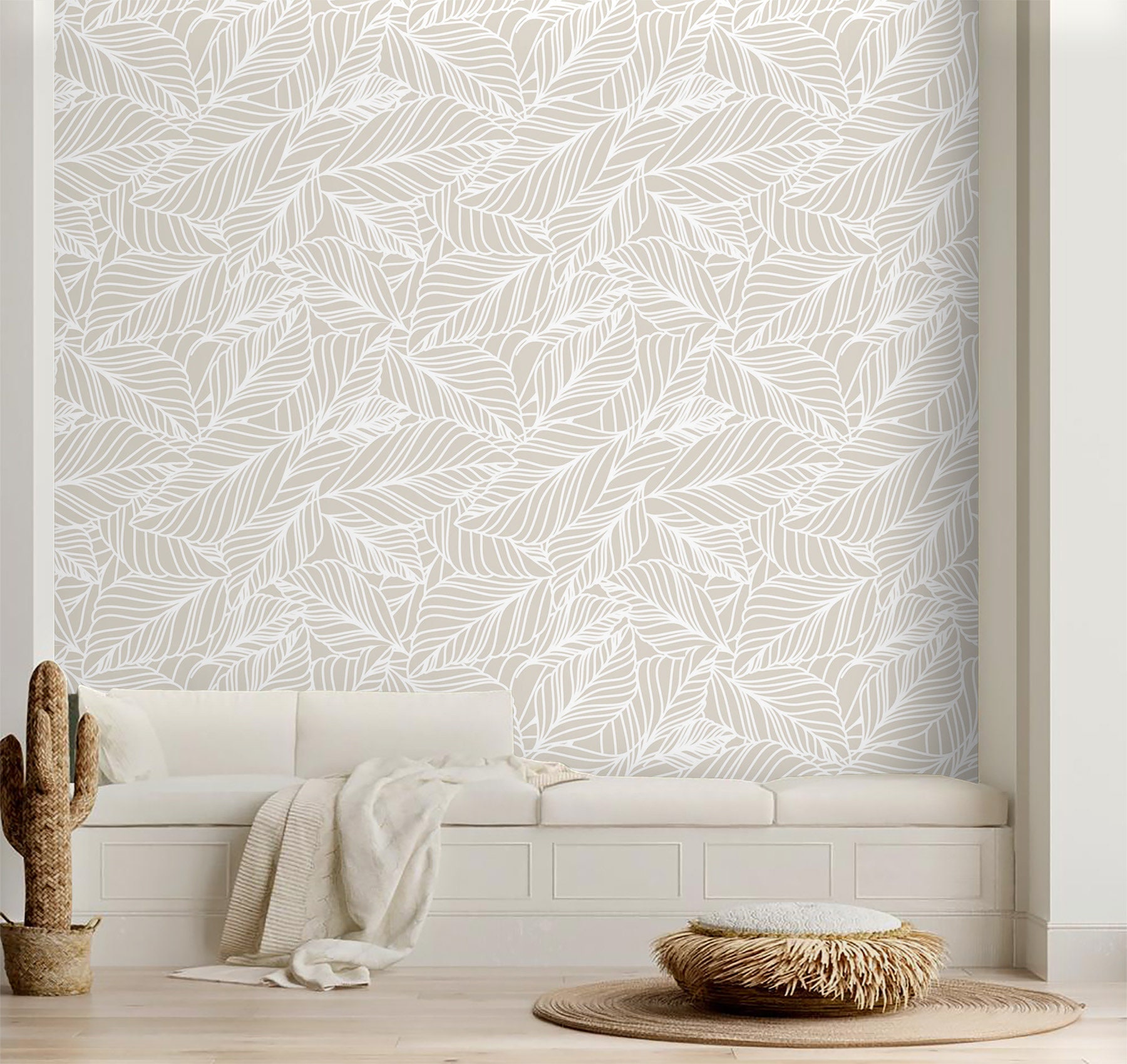 Minimalist Delicate Leaves Wallpaper Botanical Neutral Tones Etsy