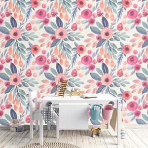 Floral wallpaper watercolor flowers Peel and stick removable or Traditional wallpaper