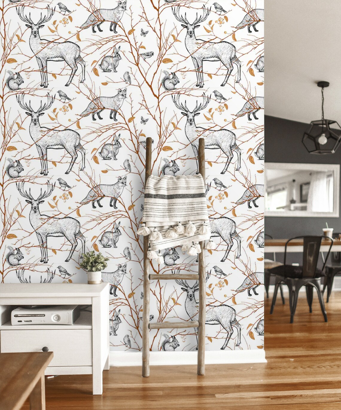 Wallpaper Forest Animals Peel and Stick Vintage Wall paper Etsy