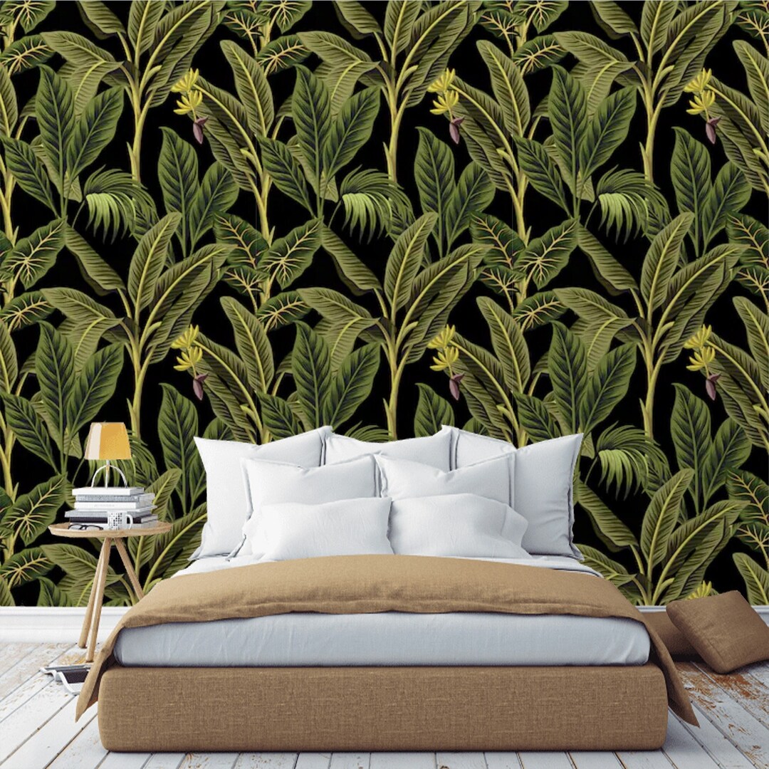 Tropical Wallpaper Dark Jungle Wall Paper Peel and Stick or Etsy