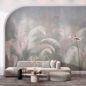 Tender palm leaves Tropical wall mural Pastel landscape wallpaper