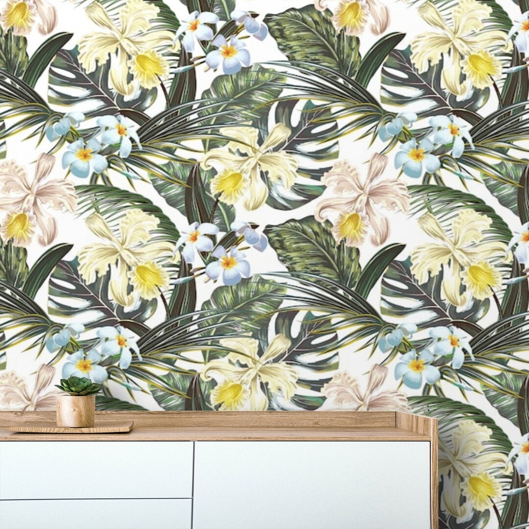 Tropical Wallpaper Hawaiian Floral Wall Mural Peel and Stick Exotic ...