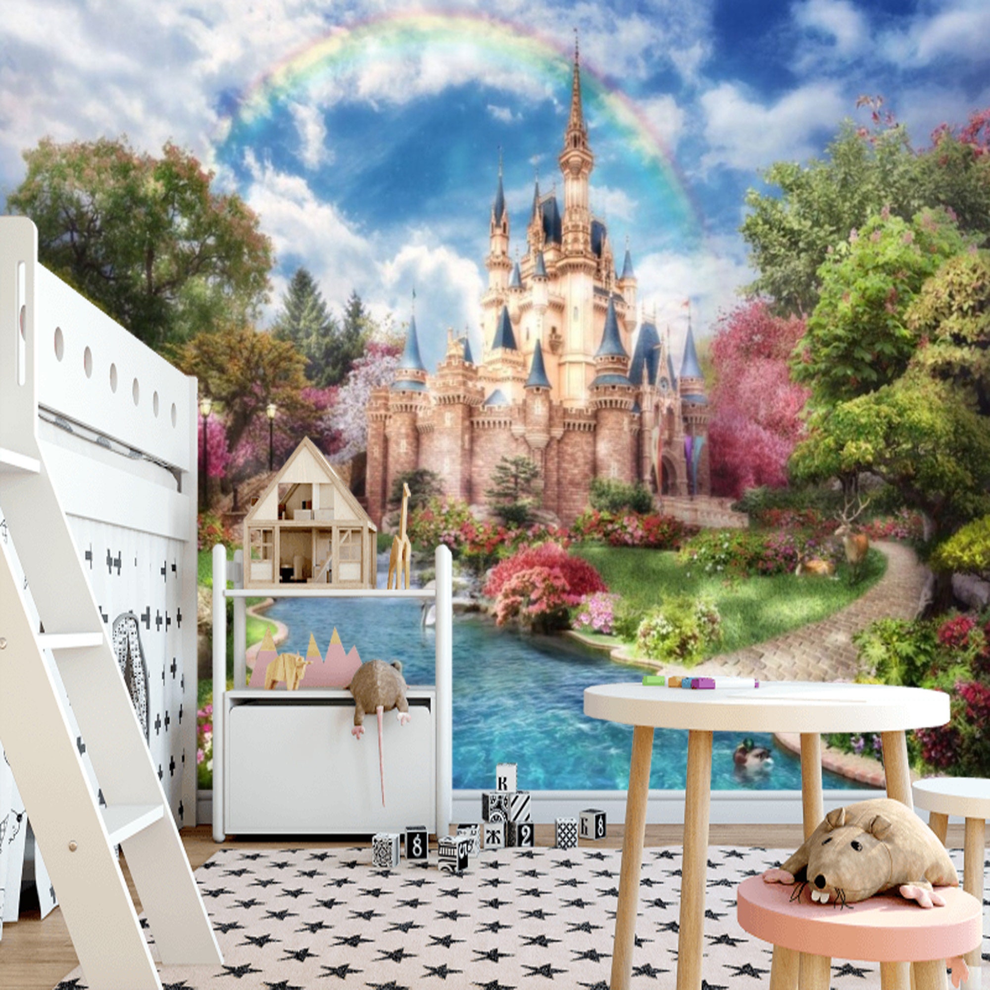 Girls Room Wallpaper Mural Fairy Castle Wall Mural Kids Peel and Stick ...
