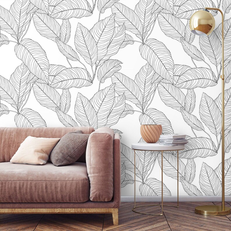 Peel and stick Monochrome Leaves Wallpaper Black and White | Etsy