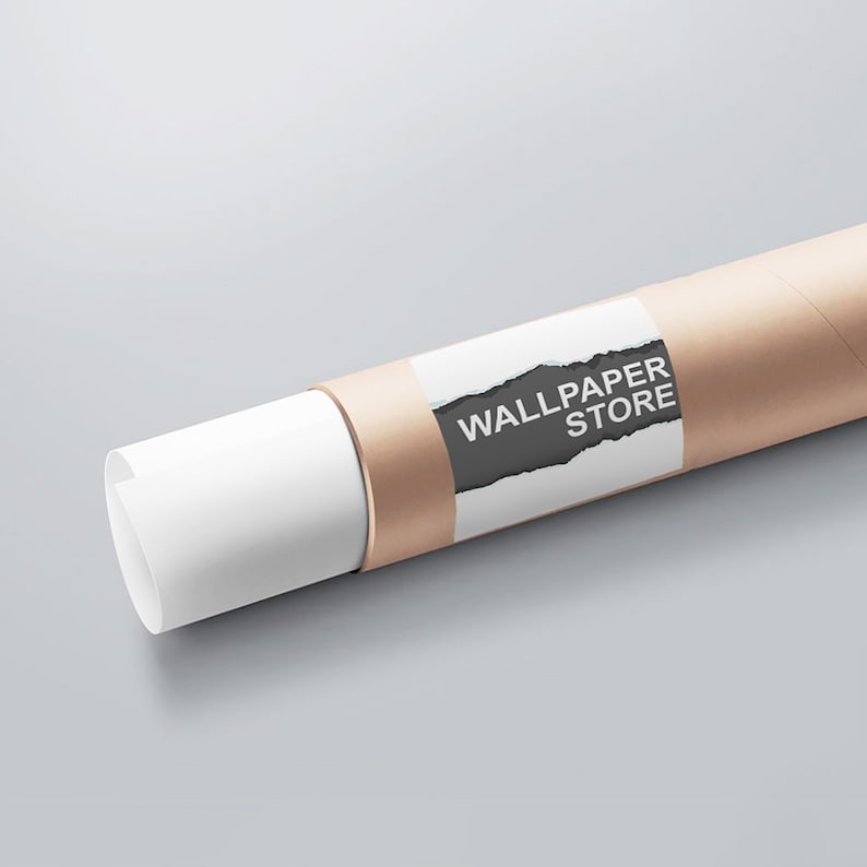 May include: A brown cardboard tube with a white label that says "WALLPAPER STORE" in black text. The label has a torn edge.