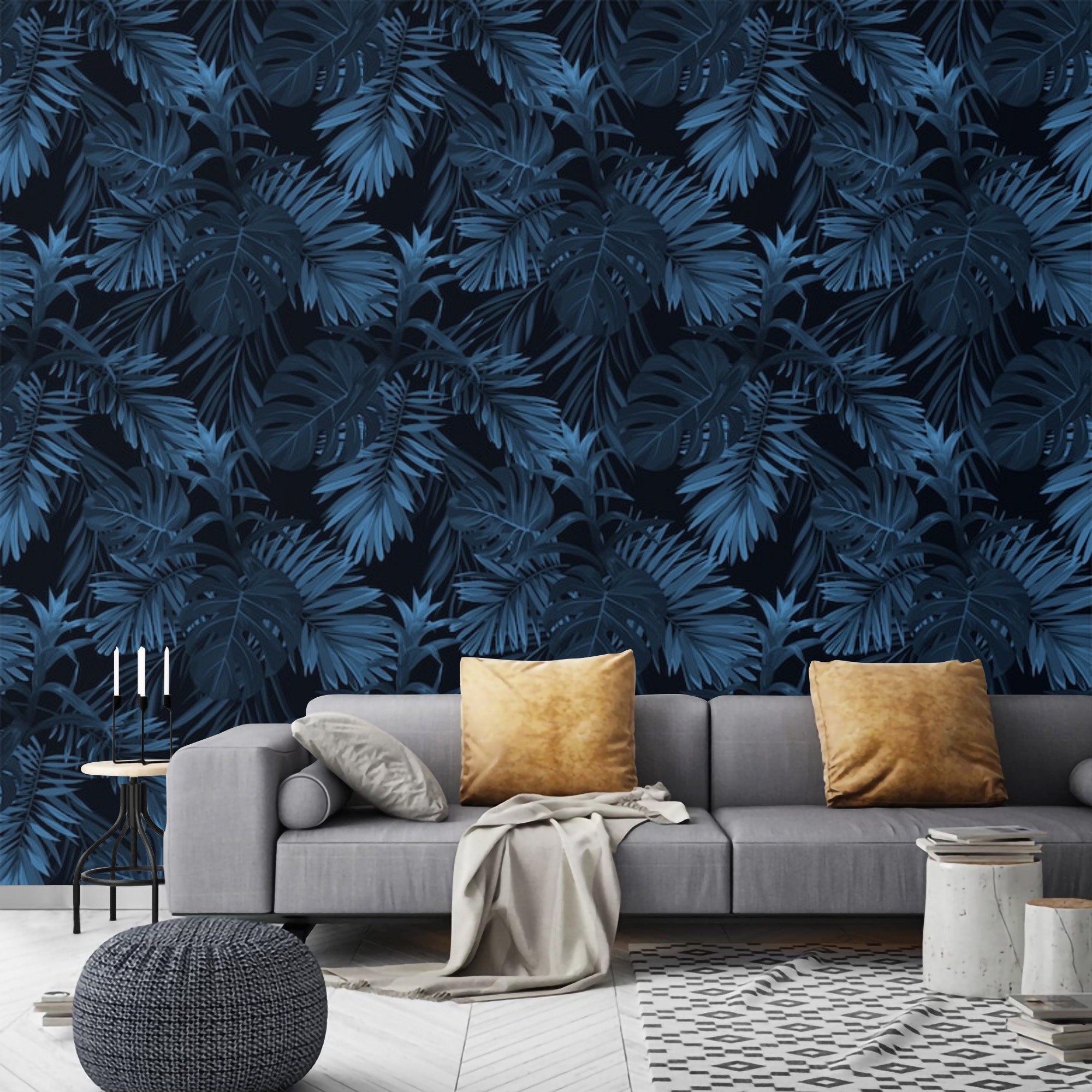 Tropical Wallpaper Dark Leaves Peel and Stick Wallpaper | Etsy