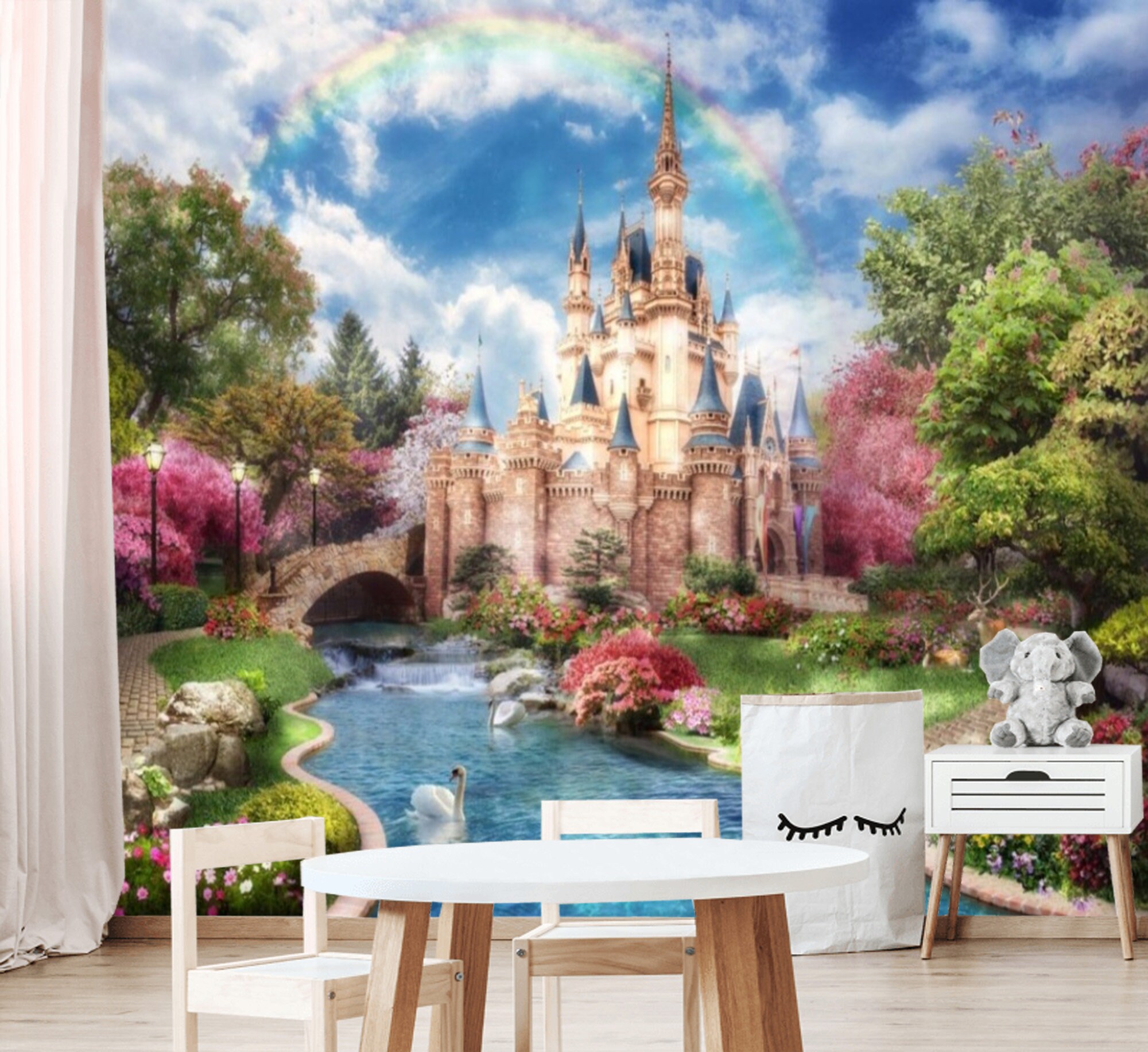 Girls Room Wallpaper Mural Fairy Castle Wall Mural Kids Peel and Stick ...