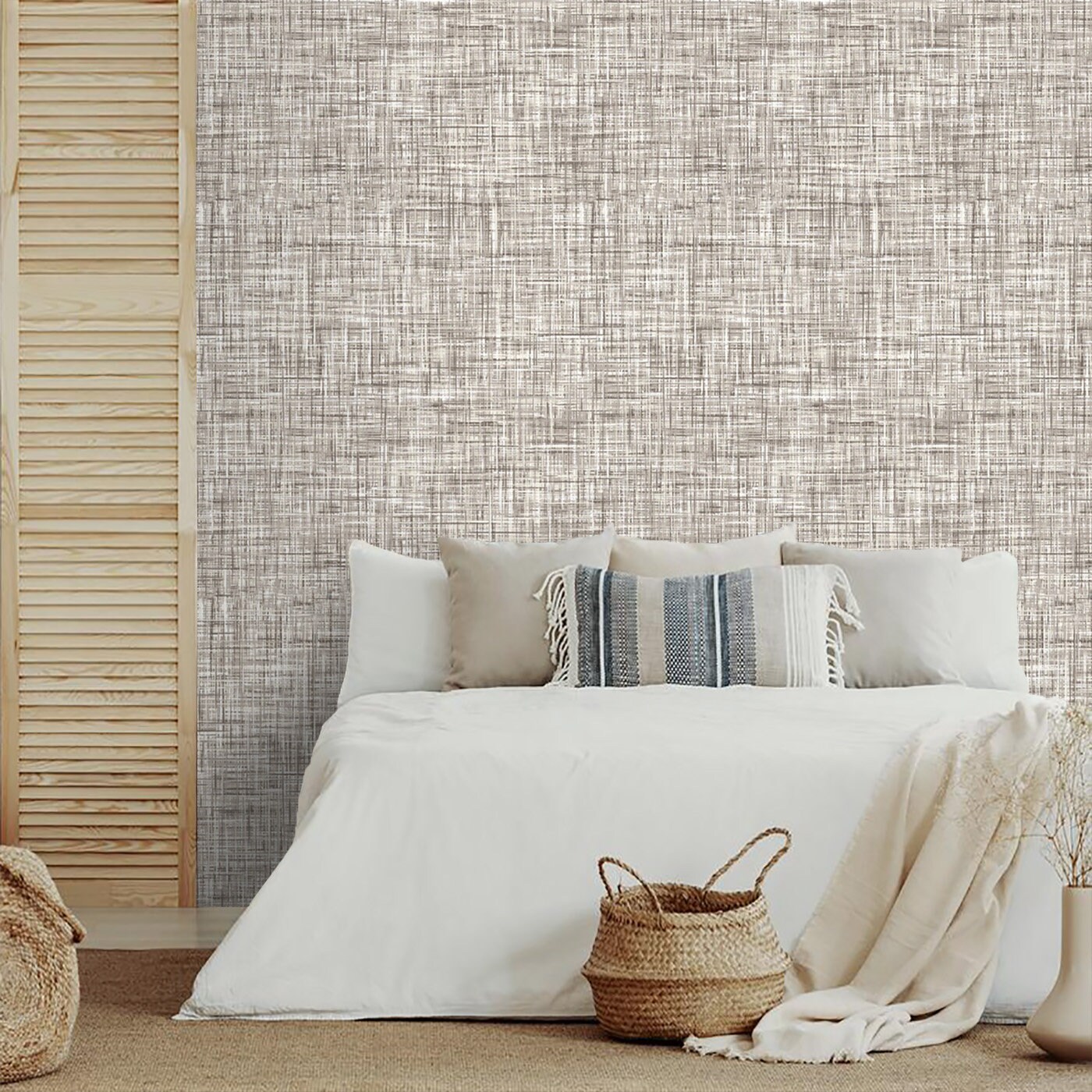 Linen look wallpaper Natural neutral tones faux textile wall Etsy