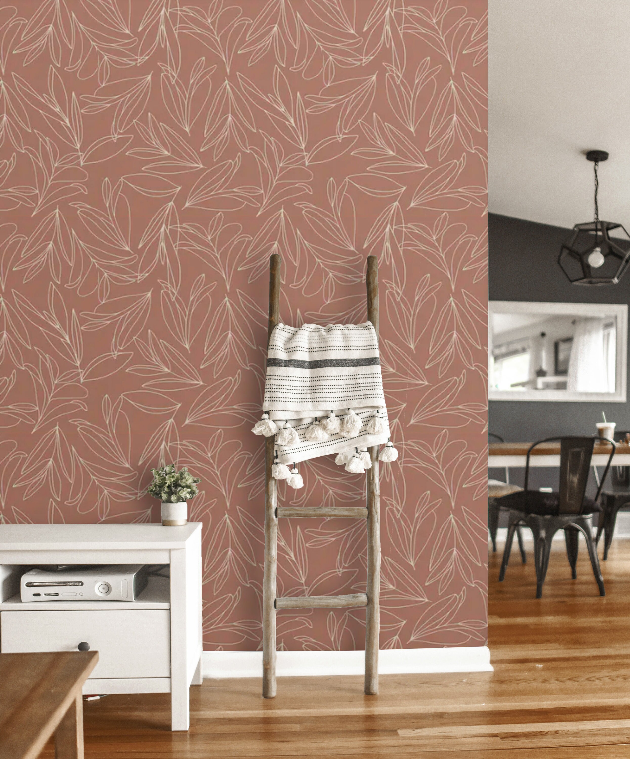 Modern Wallpaper Terracotta Peel and Stick Botanical Wallpaper | Etsy