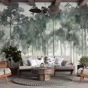 Papier peint bois, décoration murale paysages forestiers, papier peint amovible autocollant ou intissé traditionnel