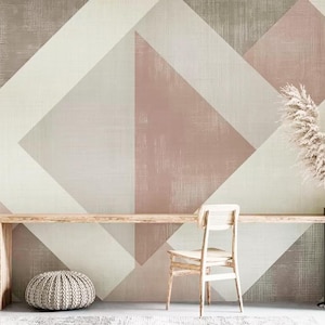 Abstract geometric wallpaper beige Peel and stick removable accent wall mural