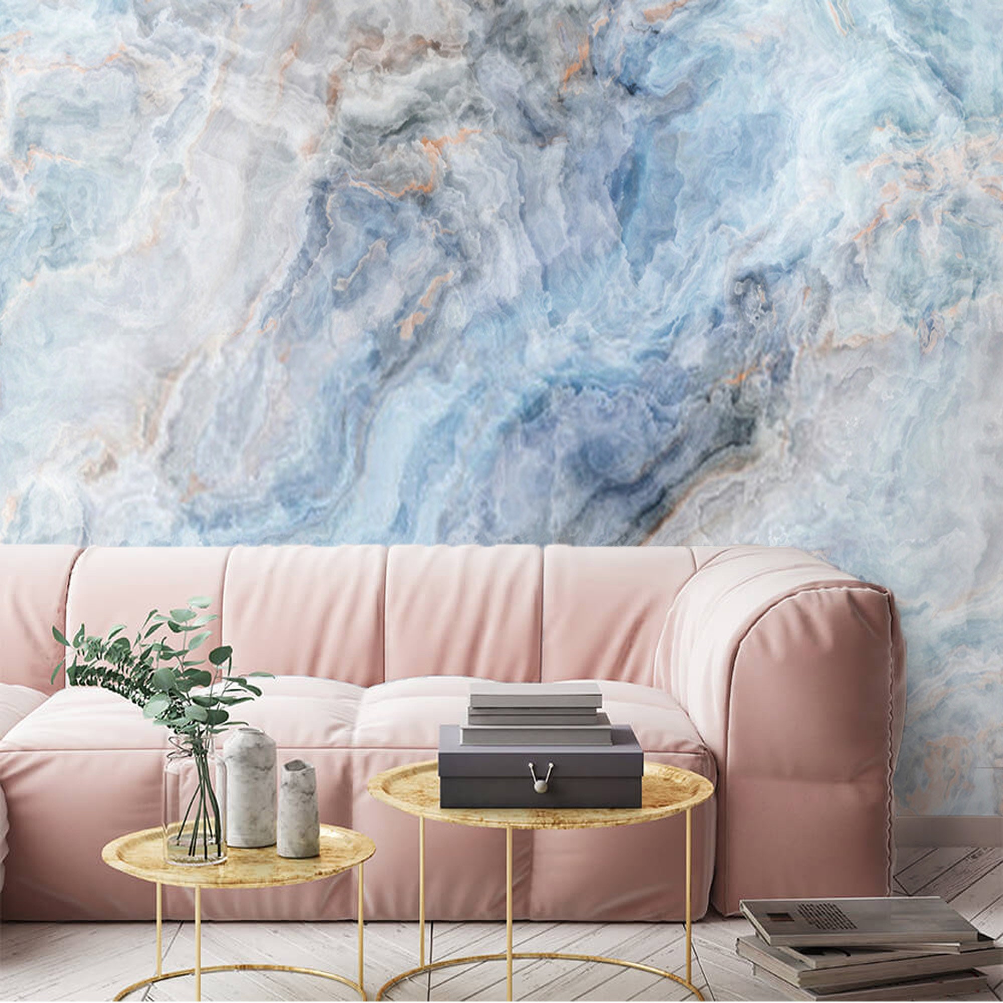 Abstract Blue Wallpaper Mural Marble Stone Peel and Stick Removable or ...