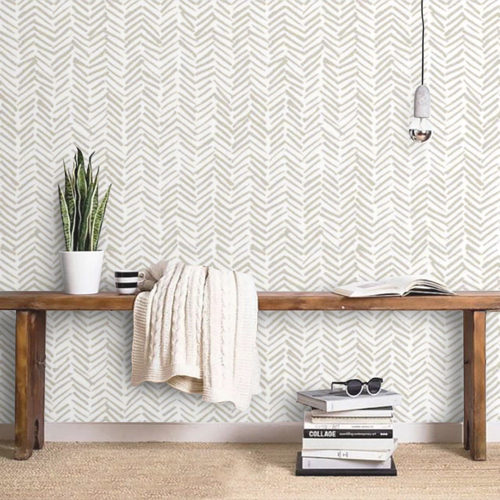 Herringbone Wallpaper Peel and stick Modern Removable Minimal | Etsy