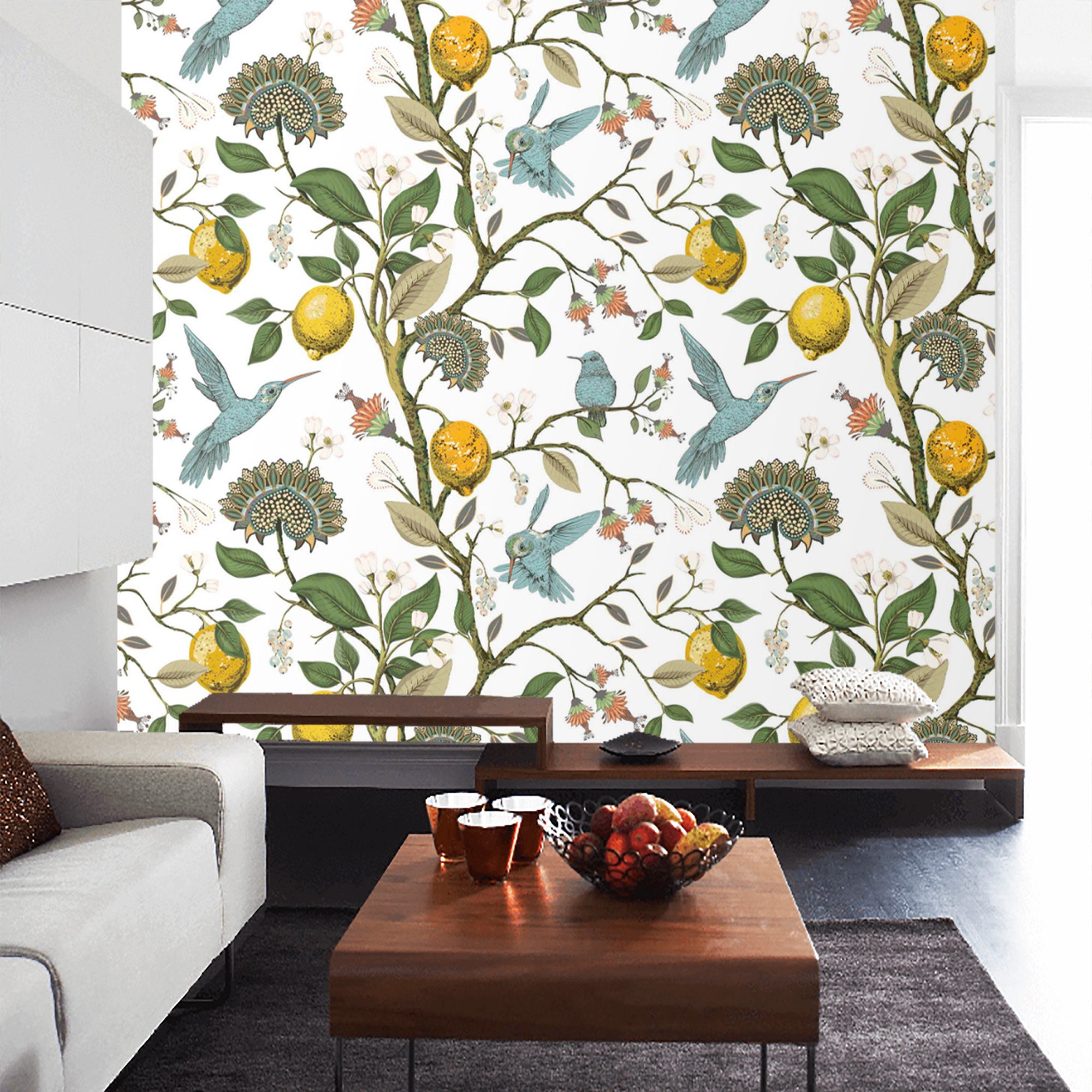 Wallpaper Hummingbird Blossom Garden Peel and Stick Wall Paper | Etsy