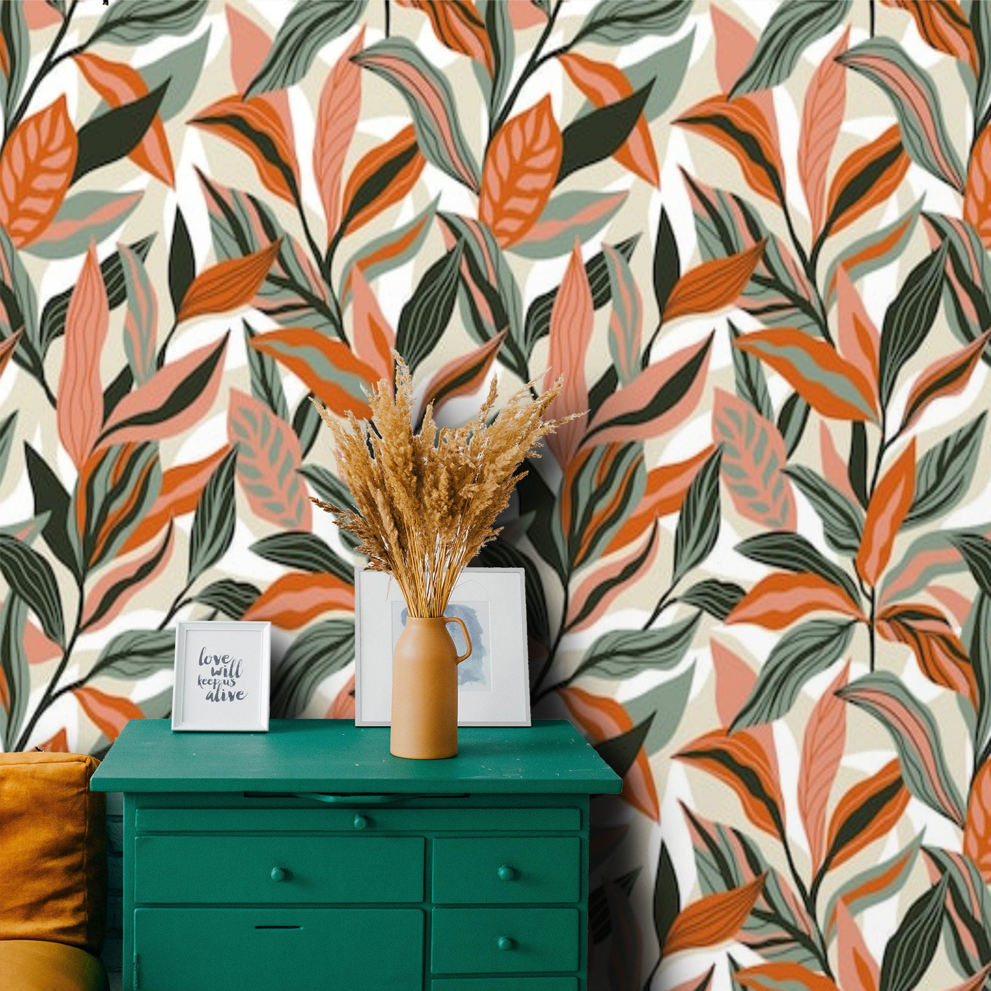 Peel and Stick Modern Botanical Wallpaper Mural Leaves Self Etsy