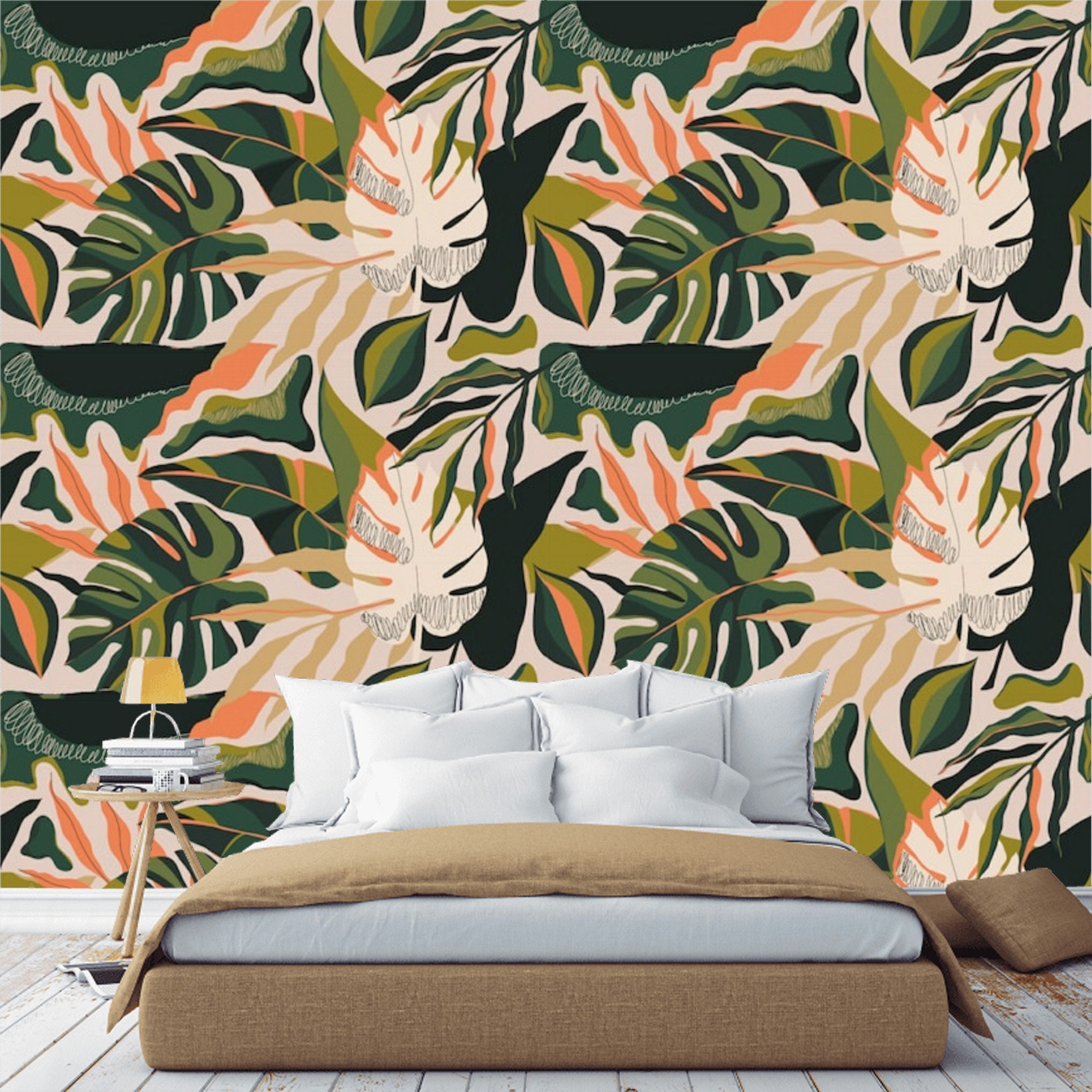 Tropical Wallpaper Mural Exotic Leaves Peel and Stick Self Etsy