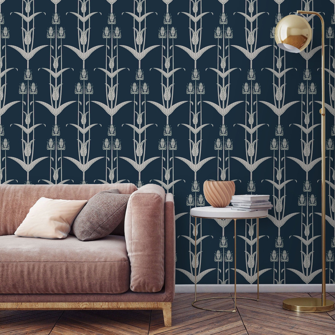 Art Deco Wallpaper Peel and Stick Navy Dark Blue Self Adhesive | Etsy