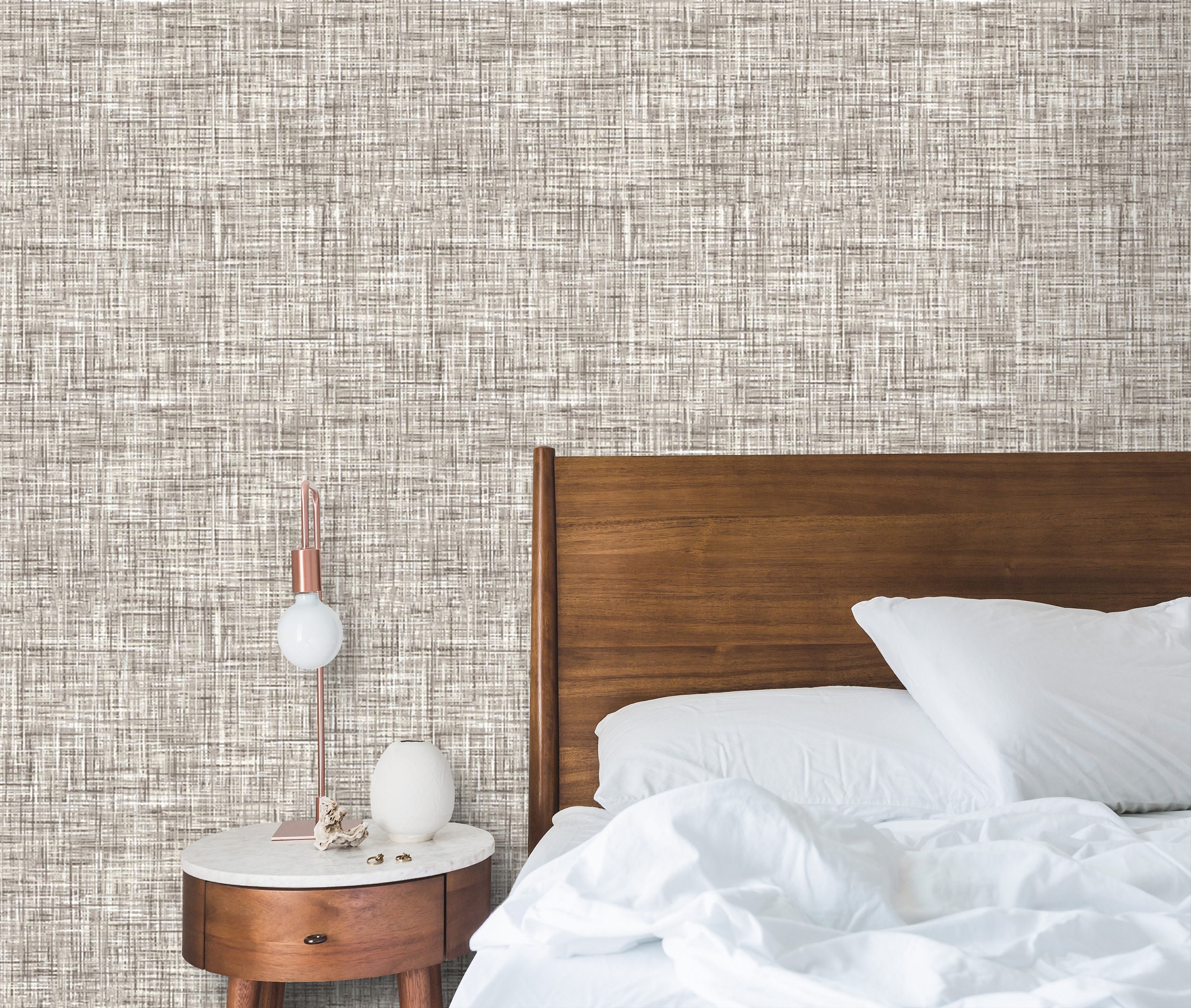 Linen look wallpaper Natural neutral tones faux textile wall | Etsy