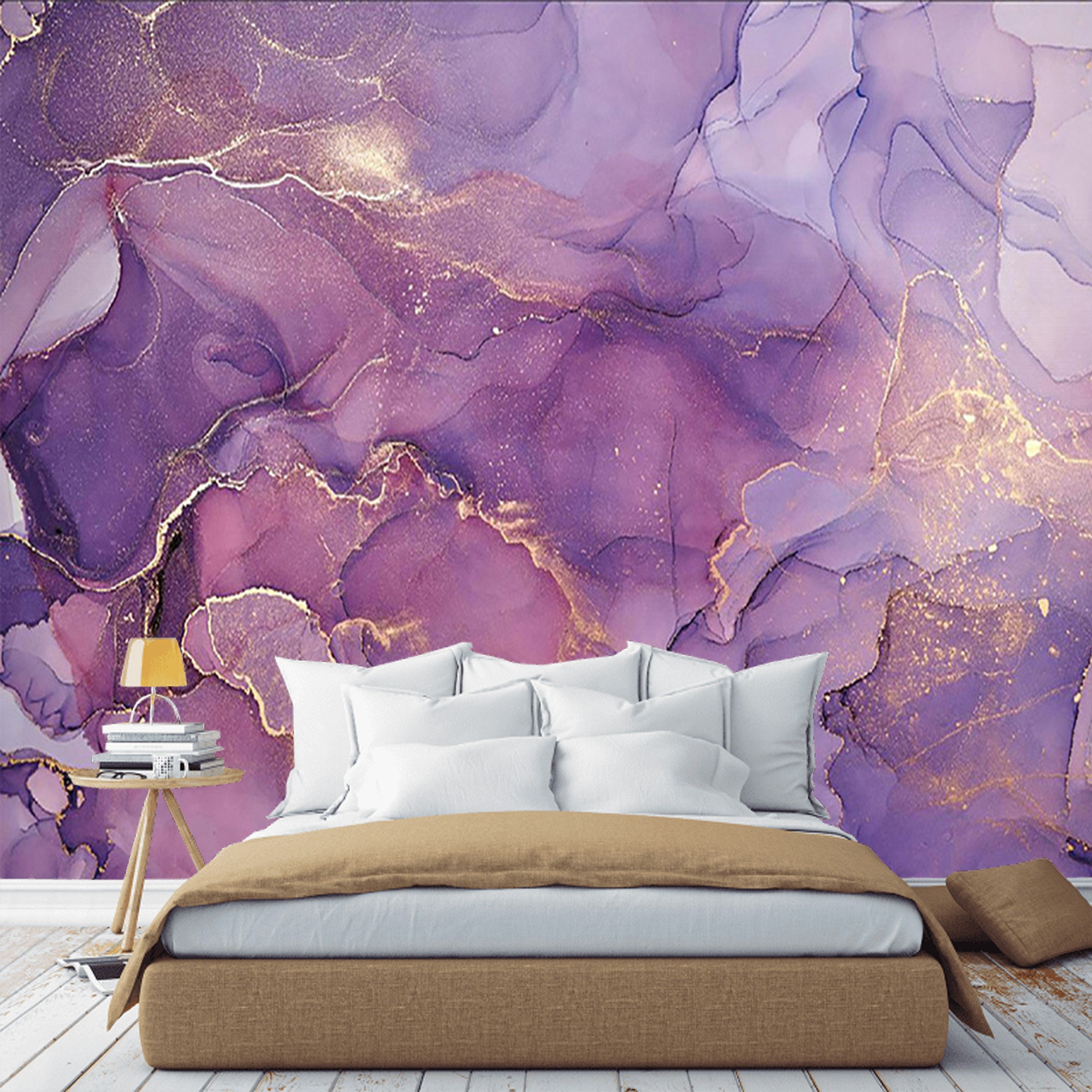 Peel and Stick Purple Gold Abstract Watercolor Wallpaper Mural - Etsy