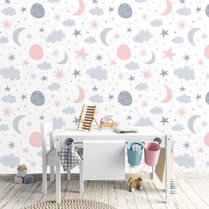 Behang voor babykamers voor meisjes Celestial kinderkamerbehang voor babymeisjes Peel-and-stick verwijderbaar of traditioneel behang