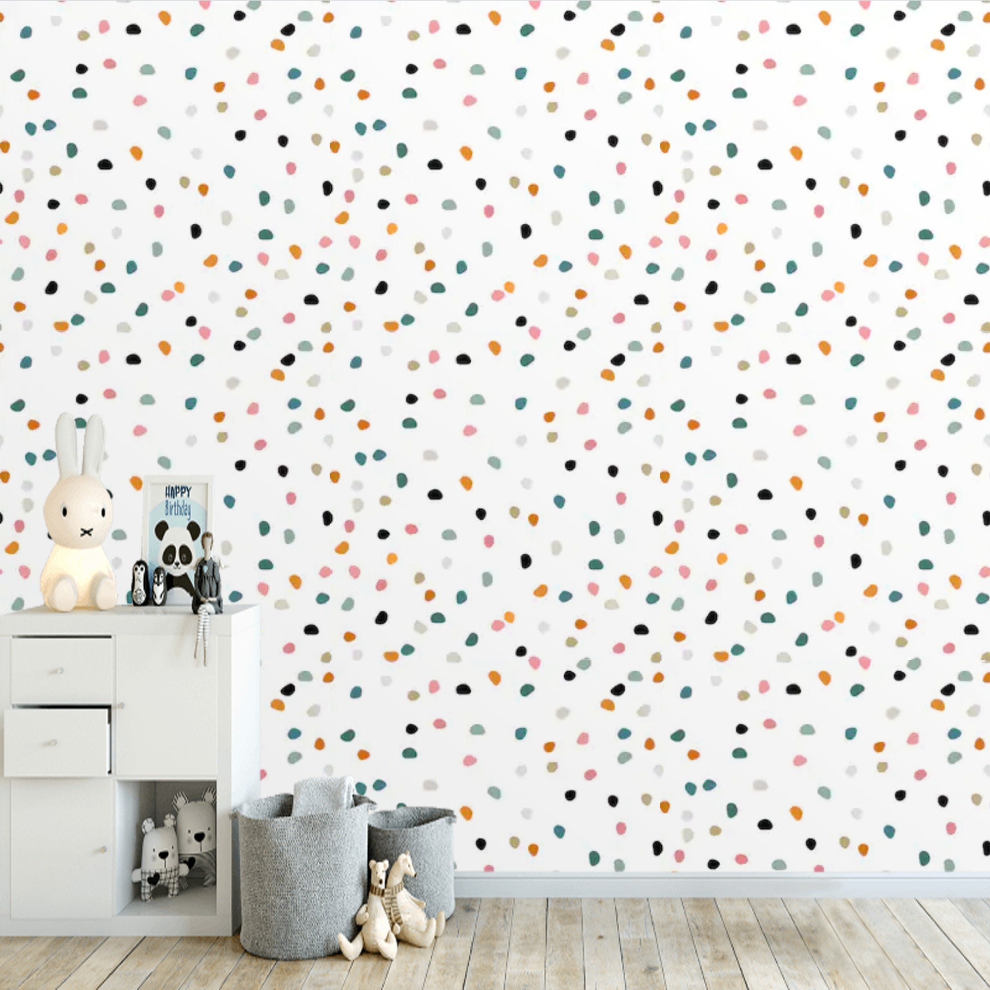 Peel and Stick Kids Neutral Wallpaper Polka Dots Removable Etsy