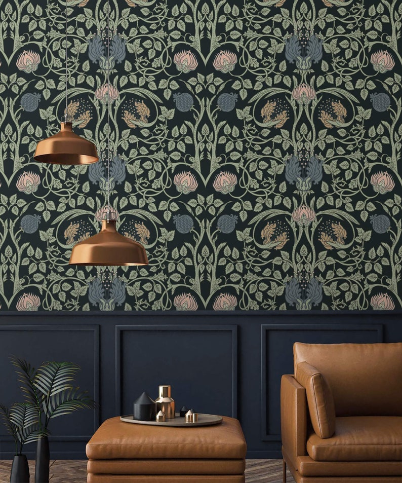 Vintage Dark Botanical Wallpaper Peel and Stick Removable or ...