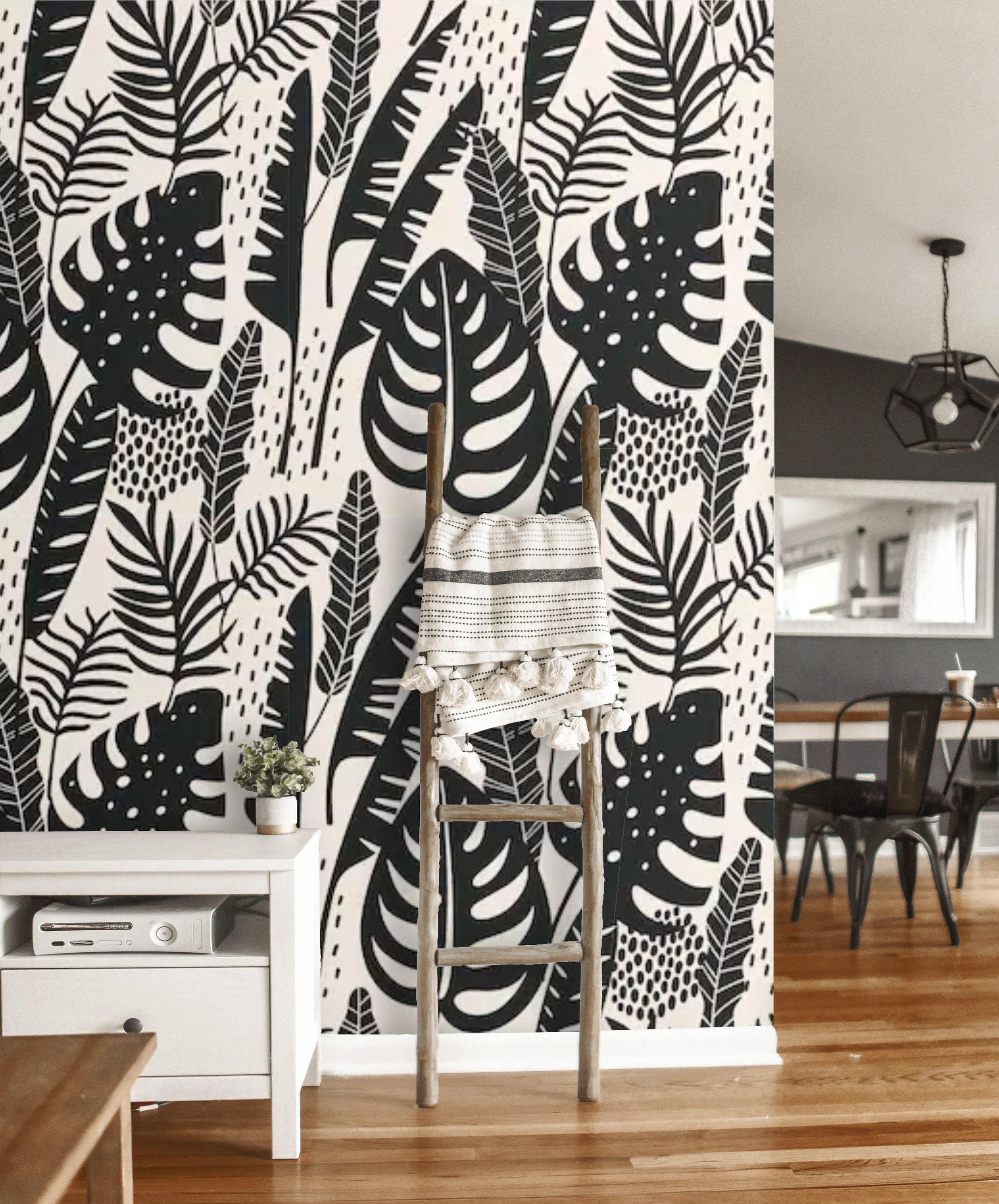 Wallpaper Botanical Peel and Stick Tropical Leaves Wall Mural Etsy