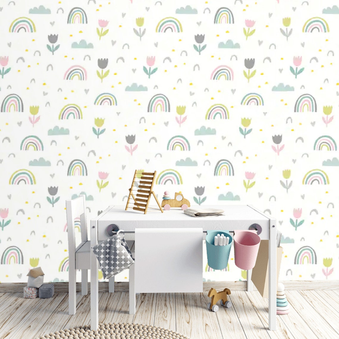 Wallpaper Nursery Baby Girl Room Wallpaper Kids Rainbow Floral | Etsy